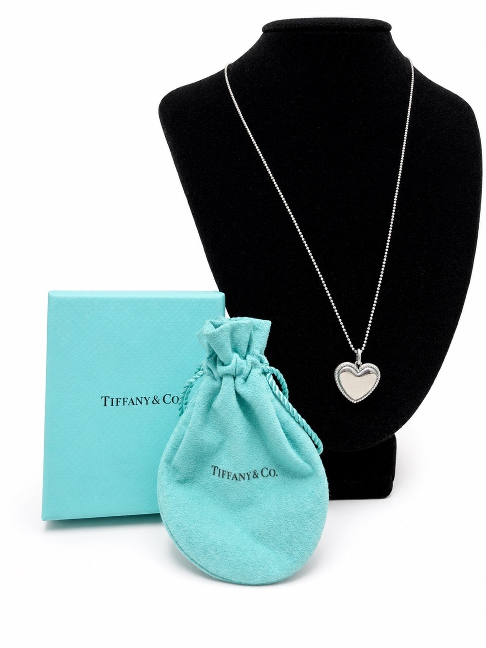 Tiffany & Co. Sterling Silver Heart Pendant Necklace with Tiffany Box & Pouch